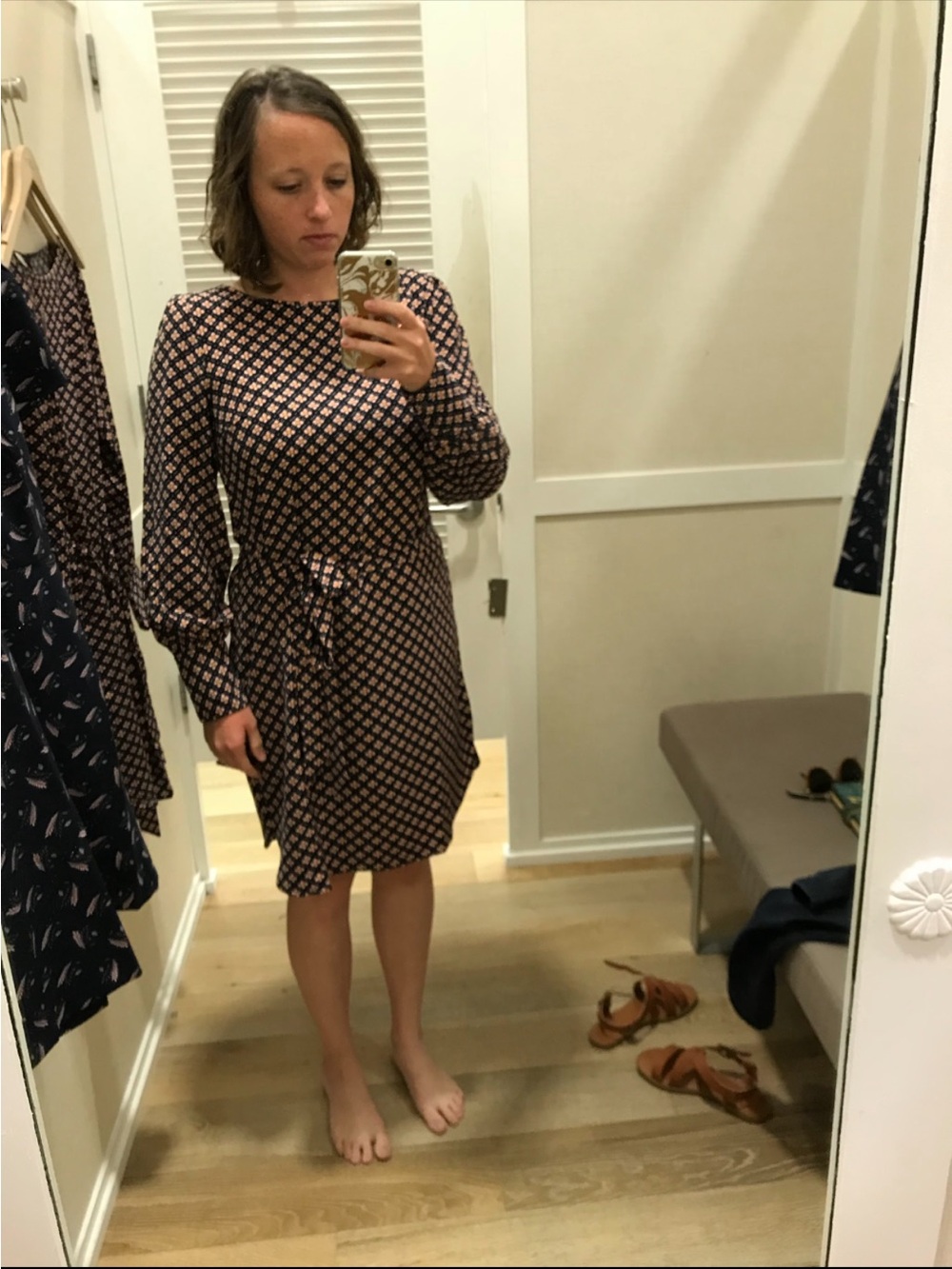 LOFT Navy Floral Tie-Waist Long Sleeve Dress - Picture 3 of 3